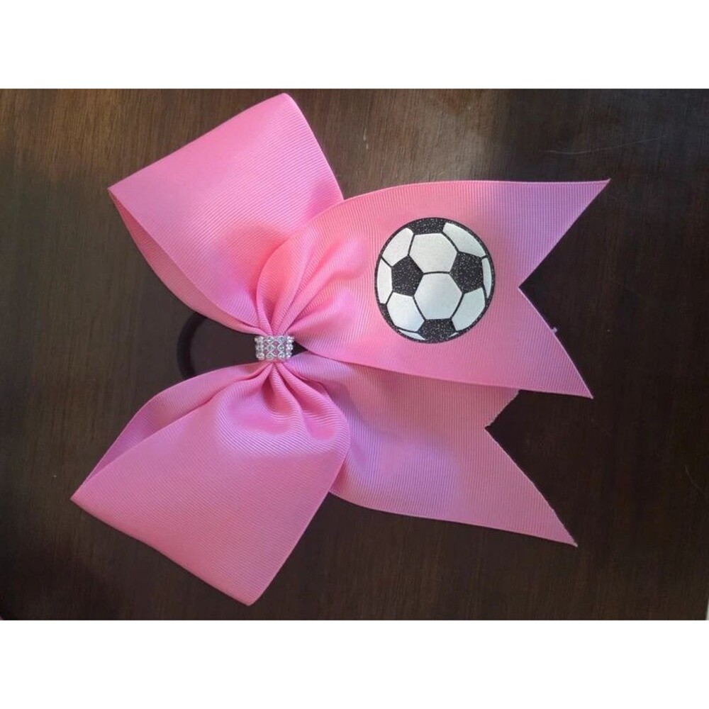 Set of 2 Large Boutique Hair Bows – Pink Soccer & Black Grosgrain Ponytail
